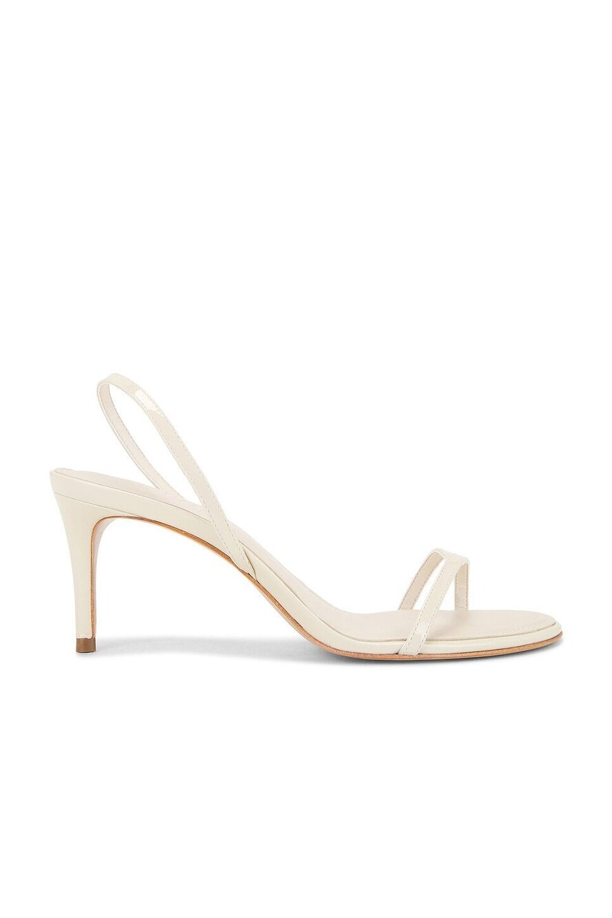 Schutz Diana Mid Sandal in Off White patent leather mid heel almond toe